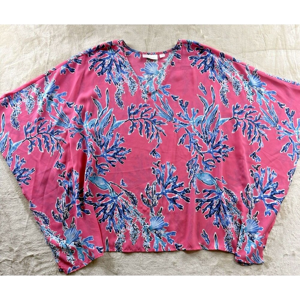 Belle by Kim Gravel Women's Woven Aloha Poncho Coral Reef Pink A596081-Medium